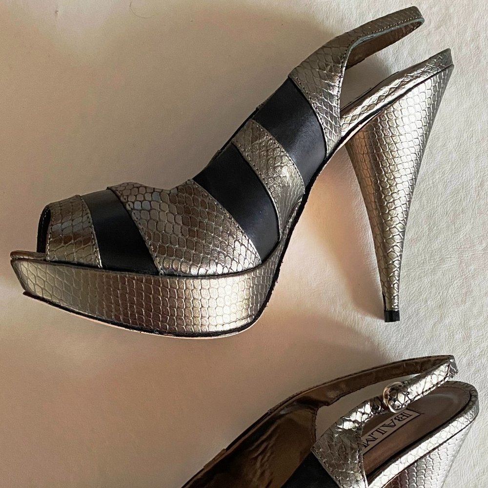 Balmain Slingback Platform Heels Gold-Black Size EU 40 US 9 (approx)
